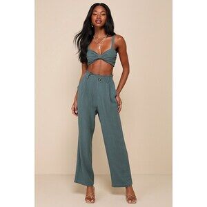 Lulus Favorite Vacation Teal Green Linen Two-piece Trouser Jumpsuit - Size M